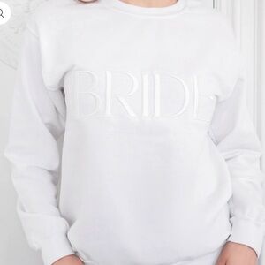 MISS TO MRS Bride White Embroidered Cotton Crewneck Pullover Sweatshirt M